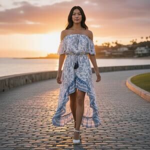Surf Gypsy Maxi dress Blue and white paisley size small